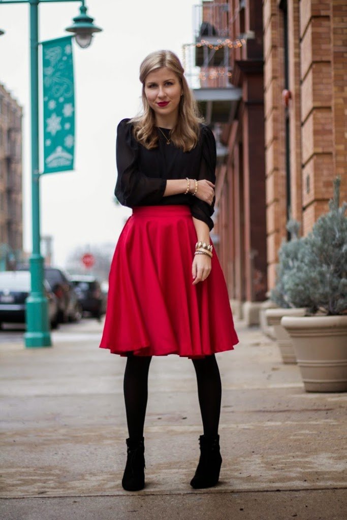 Red Midi Skirt Paired With A Crop Top